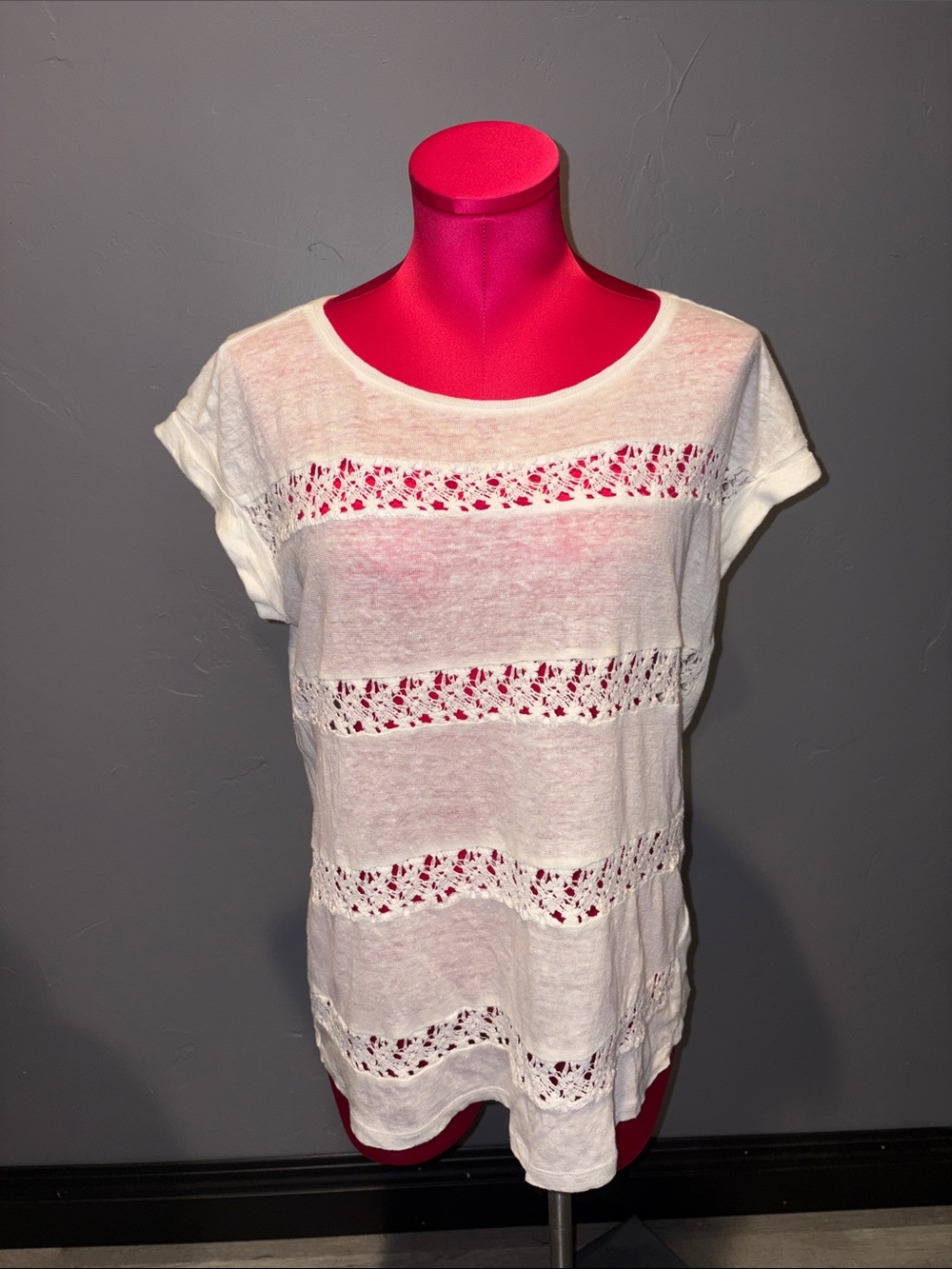 Akemi + kin Women’s White Crochet Lace Stripe Tee